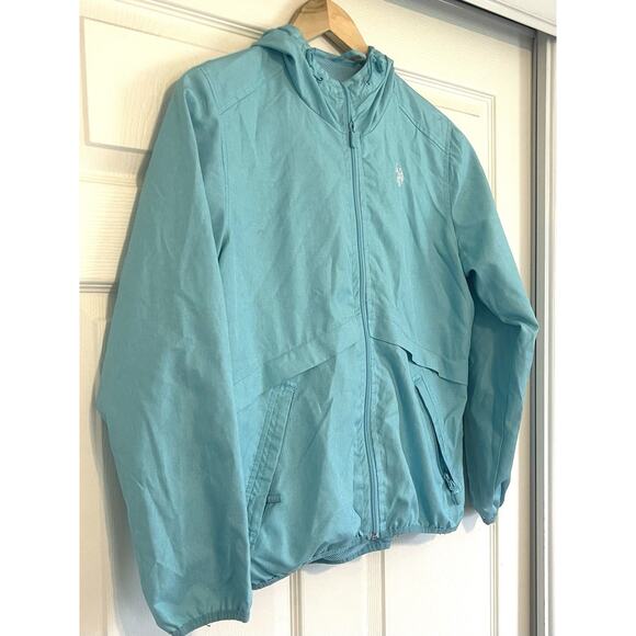 U.S Polo Assn, Full Zip Up HOODED WINDBREAKER Jacket--Size Large | Teal/ Blue - Picture 6 of 10